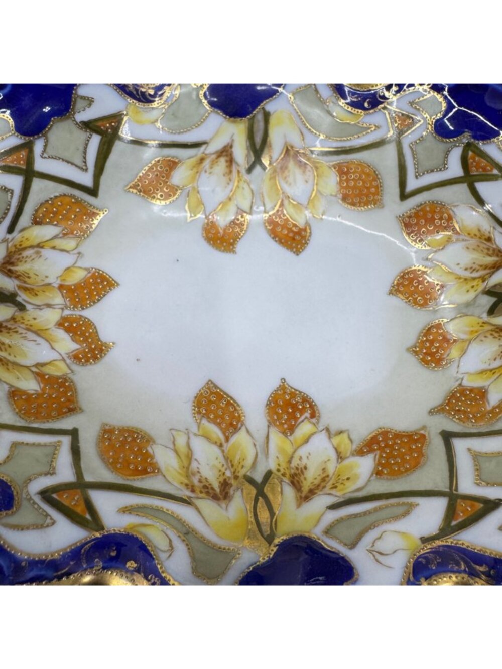 Vintage Imperial Nippon Porcelain Bowl Handles Cobalt Blue Gold Floral Gilt 10.5 - Picture 3 of 10